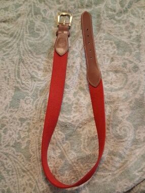 Vintage Coach Women's Red Woven Belt with Brown Leather Accents